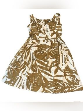 Sisley Sleeveless Dress Leaf Print 97% Cotton Fit & Flare Made in Europe